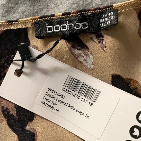 BooHoo Camilla Leopard Satin Drape Tie Top - Picture 4 of 4